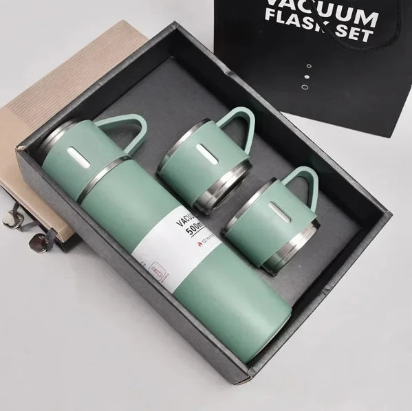 SKYTUR – Kit Térmico Completo para Todas as Estações! Garrafa Térmica 500ml + Tampa Multiuso + Xícaras | Quente & Frio | Envio Imediato!