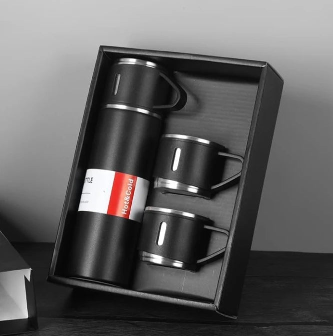 SKYTUR – Kit Térmico Completo para Todas as Estações! Garrafa Térmica 500ml + Tampa Multiuso + Xícaras | Quente & Frio | Envio Imediato!