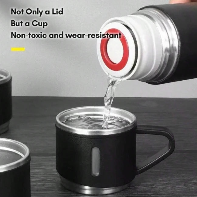 SKYTUR – Kit Térmico Completo para Todas as Estações! Garrafa Térmica 500ml + Tampa Multiuso + Xícaras | Quente & Frio | Envio Imediato!