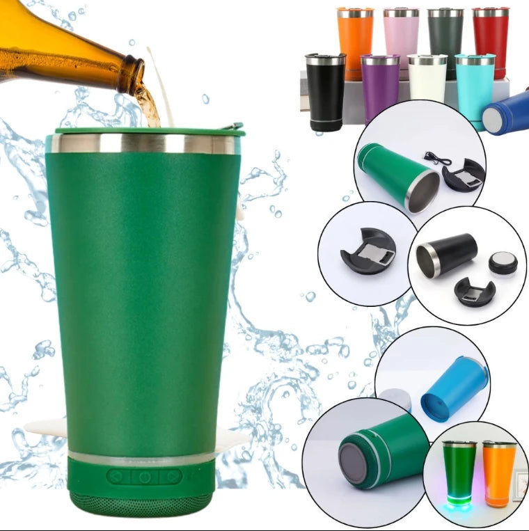 Copo Termico 420ml Tampa Abridor Cerveja Caixa Som Bluetooth