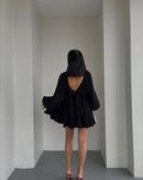 New Casual V-Neck Long Sleeve Dress with Bubble Sleeves and Large Swing Skirt 2025 Summer Women's Fashion Loose Mini Dresses