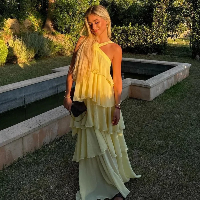 Vestido Longo Elegante com Flores 3D – Estilo Boho Chic para o Verão