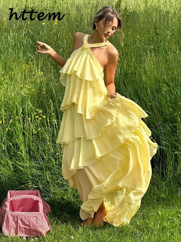 Vestido Longo Elegante com Flores 3D – Estilo Boho Chic para o Verão