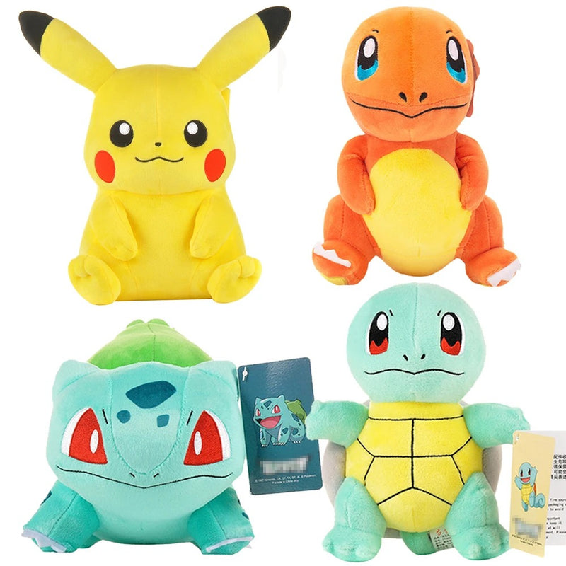 Pelúcias Pokémon Originais – Pikachu, Charmander, Squirtle e Bulbasaur