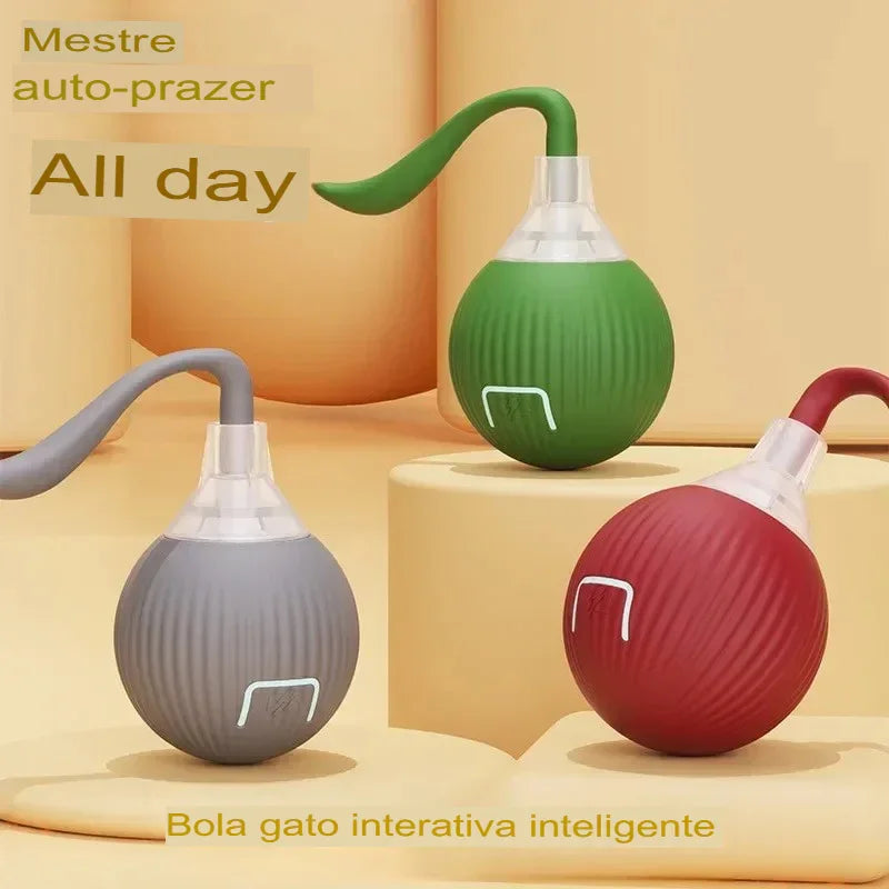Brinquedo Interativo Automático para Gatos – Bola Recarregável com Cauda Simulada