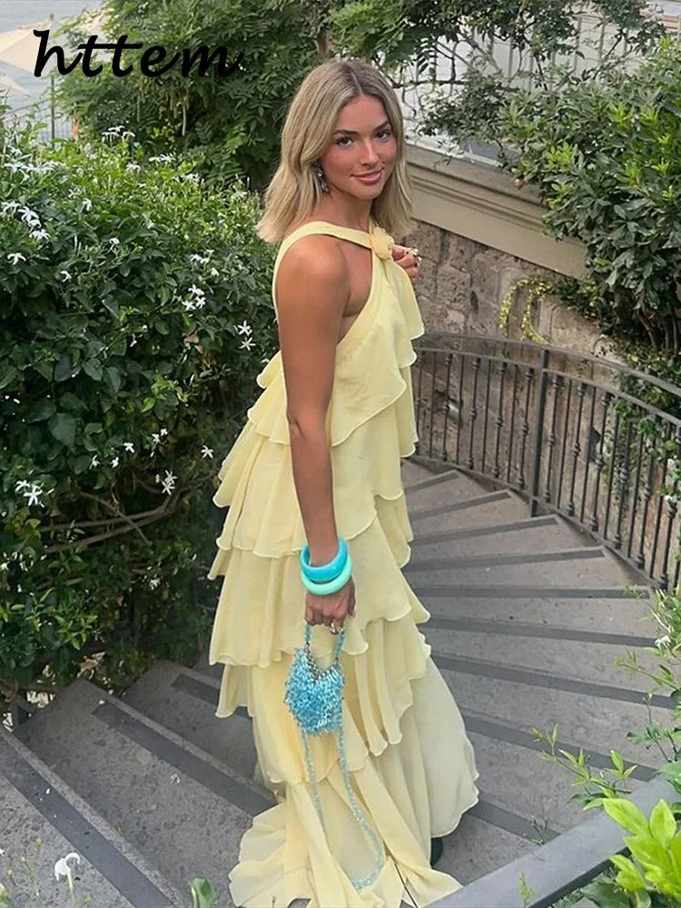 Vestido Longo Elegante com Flores 3D – Estilo Boho Chic para o Verão