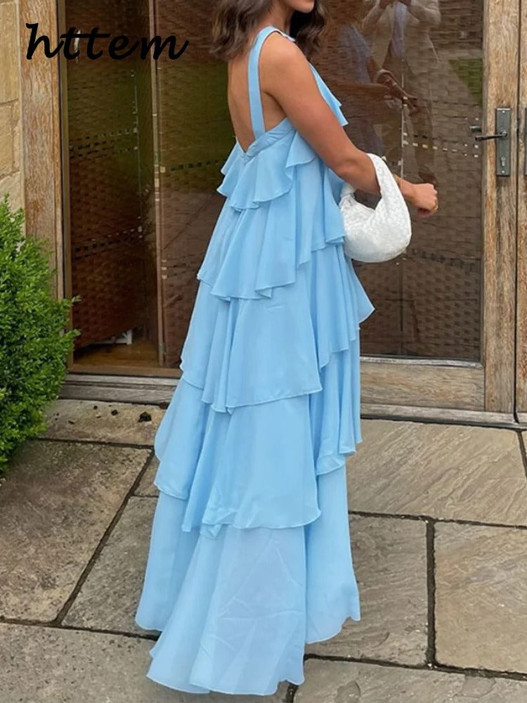 Vestido Longo Elegante com Flores 3D – Estilo Boho Chic para o Verão