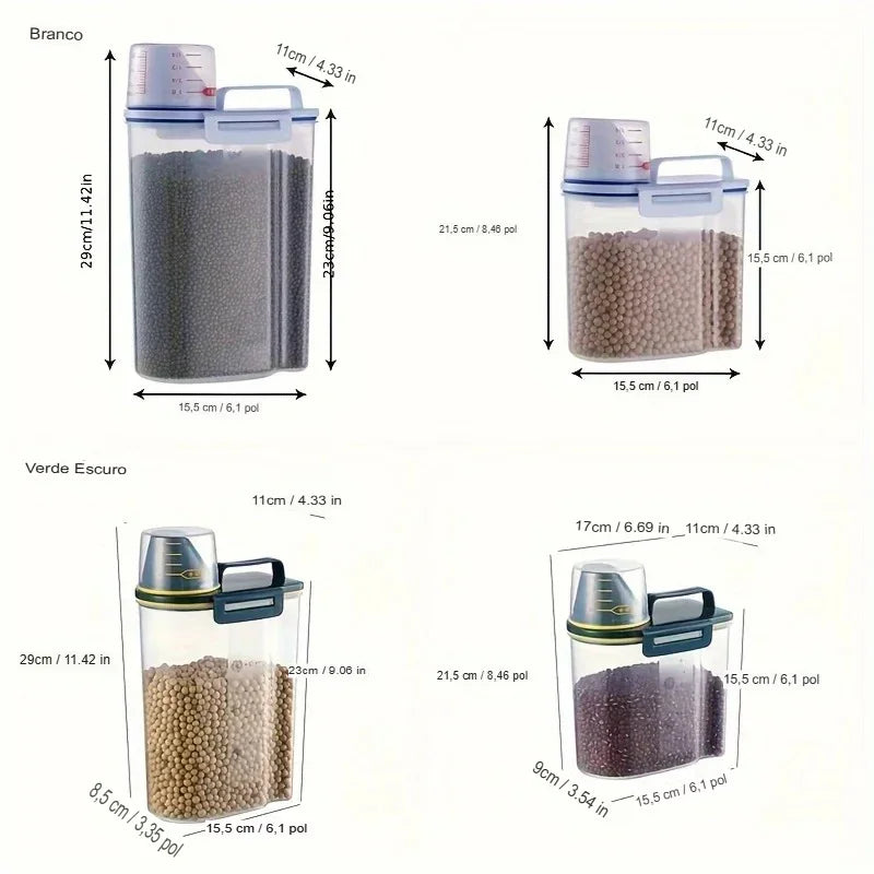 Recipiente Hermético de Armazenamento para Ração – Com Alça e Copo Medidor