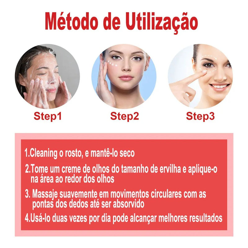 Olhar renovado, pele firme e luminosa! Creme Profissional para os Olhos – Anti-idade, Antiolheiras e Firmador.