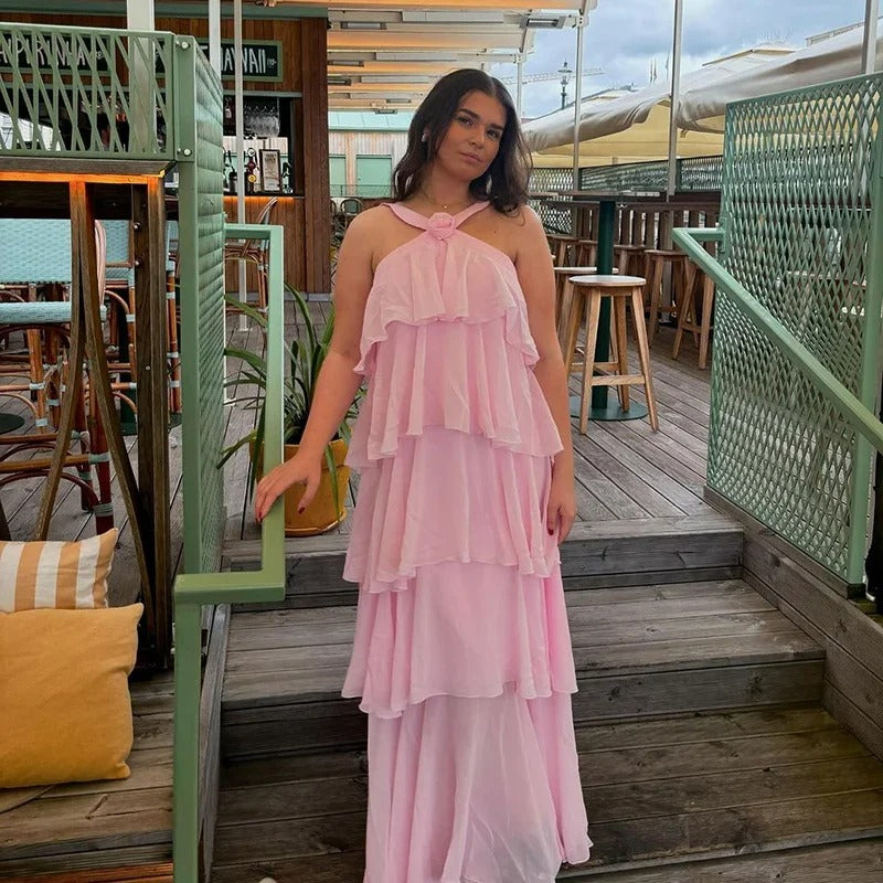 Vestido Longo Elegante com Flores 3D – Estilo Boho Chic para o Verão